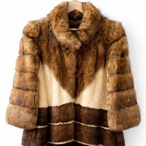 Luxury Genuine Sable Fur Coat – Multi-Tone Brown & Cream Elegant Designer Style